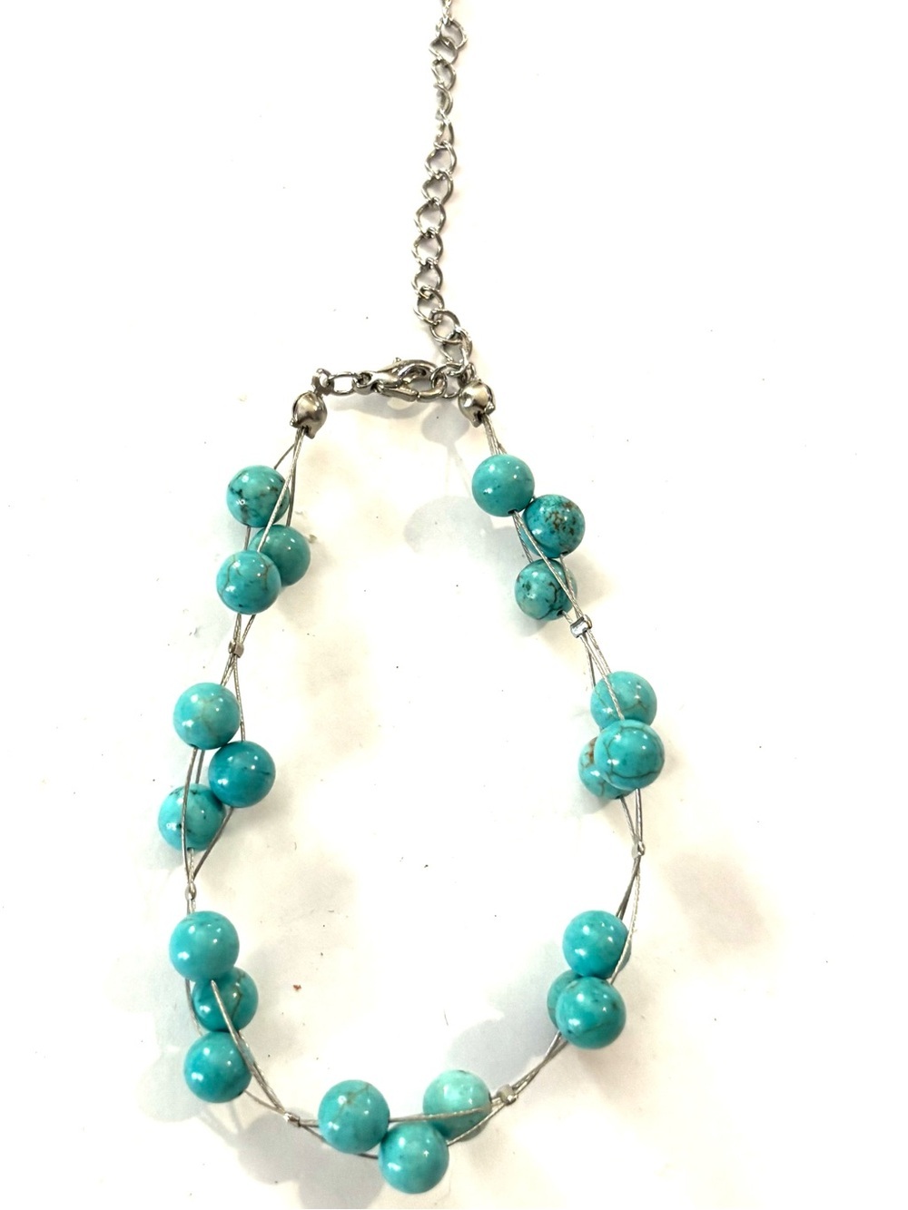 Turquoise Beaded Women's Bracelet with Silver-Accent Chain